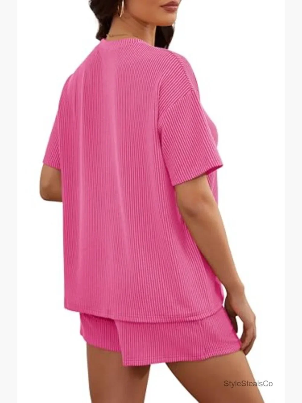 Women's 2 Piece Lounge Shorts Set Ribbed Knit Matching Oversized Tracksuit